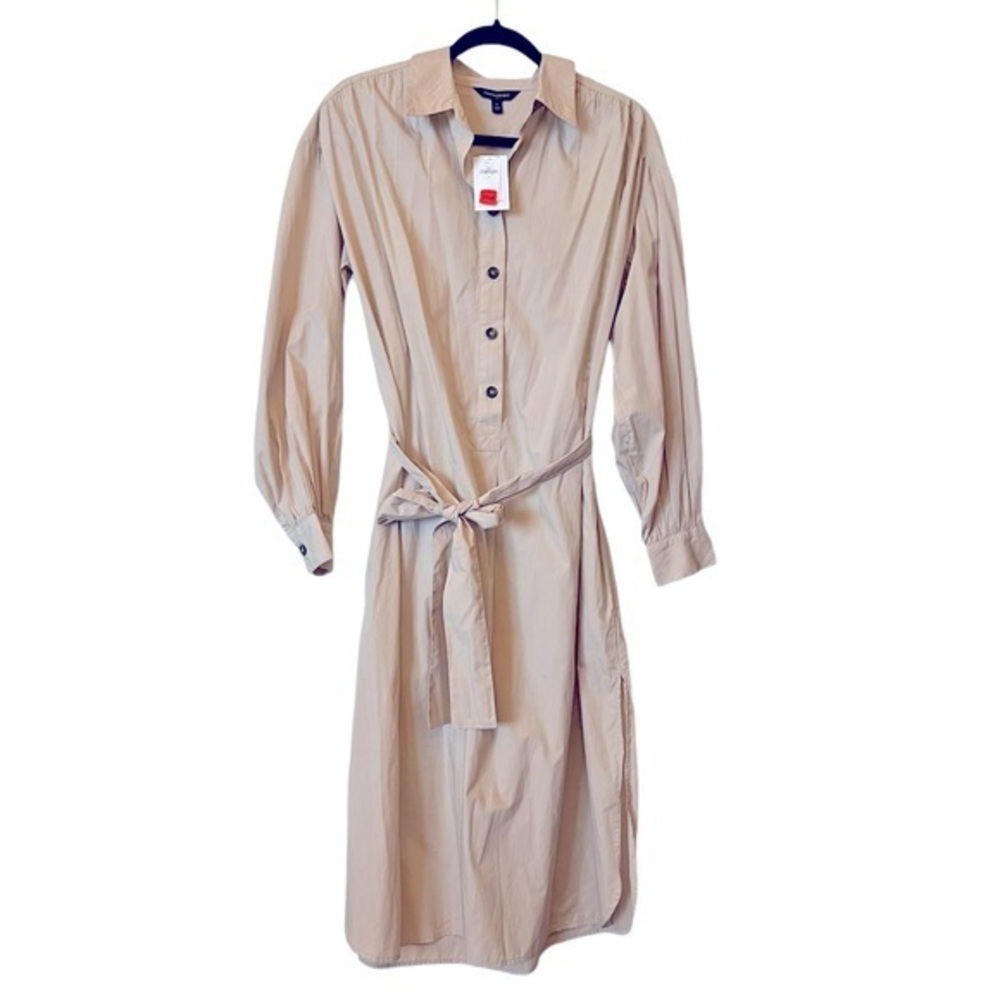NWT Banana Republic Light Khaki Midi Cotton Long Sleeve Belted Shirtdress